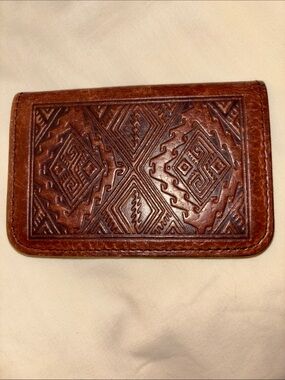 Hand-Tooled Leather Card & Key Sleeve - Brown
